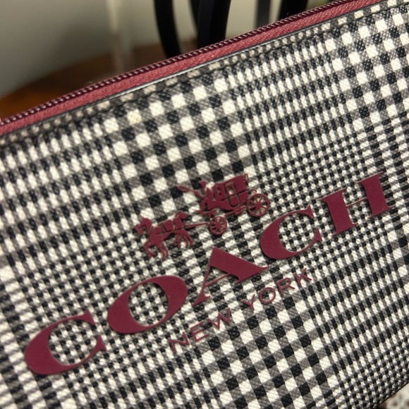 Coach Black White Burgundy Red Plaid Pouch Wristlet - Picture 6 of 6